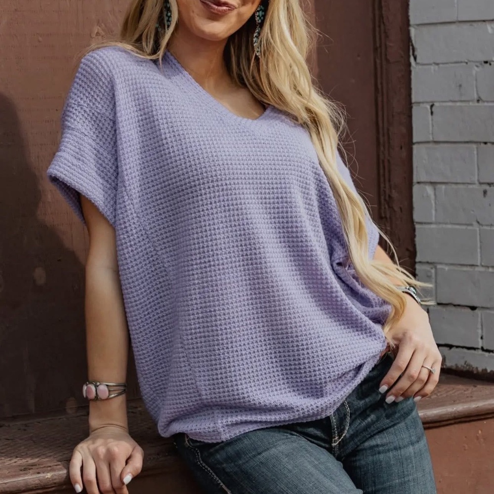 Andree by Unit Crochet/Mesh V-Neck Poncho Top, Lavender